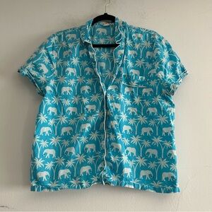 J. Crew Factory Elephant Print Cotton Short Sleeve Button Up Pajama Top Large